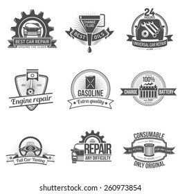 Premium quality auto service car repair industry emblem set isolated vector illustration