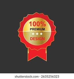 Premium Quality Badge with 100% Guarantee in Gold and Red Ribbon Style

