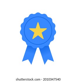 Premium quality badge, achievement badge. Award medal or feedback star badge. Medal with a star. Vector illustration isolated. 