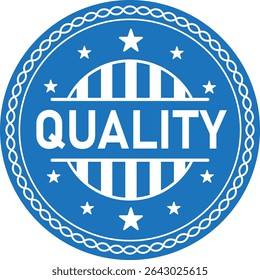Premium Quality Badge, Quality assurance badge design in blue and white colors.