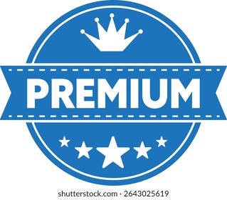 Premium Quality Badge, Premium quality badge in blue with stars and crown design.