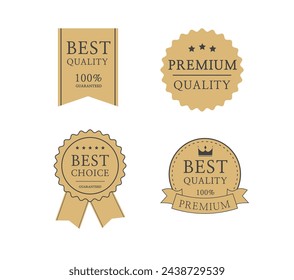 Insignia de calidad premium. Insignia de certificado premium. Etiqueta de best seller. signo de etiqueta de oro, sello, sello, etiqueta. Insignia 100 por ciento de calidad garantizada. Ilustración de vector