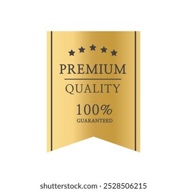 Crachá de qualidade superior. Crachá de certificado Premium. Sinal de etiqueta dourada, selo, selo, etiqueta. Marca de 100% de qualidade garantida. Ilustração vetorial