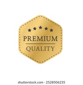 Premium quality badge. Premium certificate badge. Golden label sign, seal, stamp, sticker. 100 percent quality guaranteed tag. Vector illustration