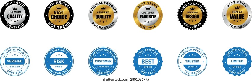 Premium Quality Badge Collection Set with Guarantee Verified Choice and Offer Labels Vector