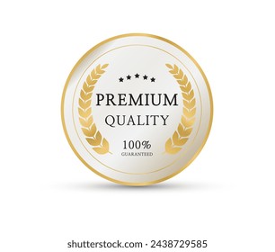 Premium quality badge. gold label sign, seal, stamp, sticker. 100 percent quality guaranteed badge. Vector illustration