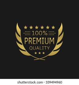 Premium Quality Badge. Golden Laurel Wreath, Vector Illustration