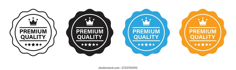 Conjunto de iconos de insignias de calidad Premium con etiquetas decorativas que representan un marcado de productos de alto estándar, garantía de calidad confiable, garantía de excelencia y concepto de marketing de comercio electrónico
