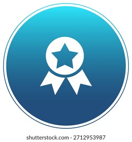 Icono de insignia de calidad de Premium: cinta de premio de Vector con una estrella en un círculo, con un fondo degradado azul. Simboliza el logro, la excelencia, la calidad, la calificación, el Estado premium y el éxito en el diseño corporativo y de comercio electrónico