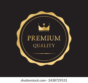 Premium quality badge or label. Gold vector medal isolated on black background.