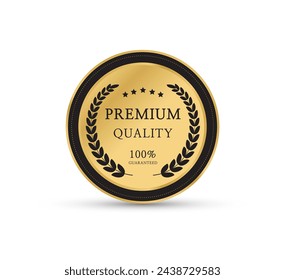 Premium quality badge or label. Gold vector medal isolated on white background. 100% quality guaranteed.