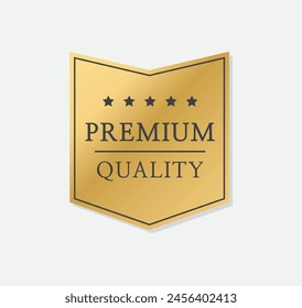 Premium quality badge or label. Gold vector medal. Golden ribbon. Vector illustration