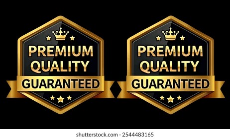 Premium quality badge or label. Gold vector medal. Golden ribbon. Vector illustration