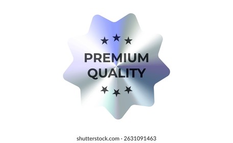 Premium quality badge label in silver chrome finish with stars. Perfect for high-end product branding, VIP seals, ecommerce promotions, and guarantee stamps. Vector illustration.