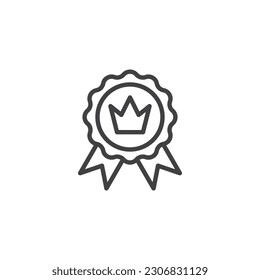 Premium quality badge line icon. Award badge with crown linear style sign for mobile concept and web design. Premium certified outline vector icon. Symbol, logo illustration. Vector graphics