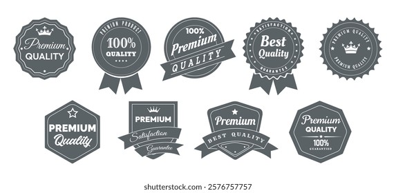 Premium quality badge set. Premium certificate black badges isolated vector illustration