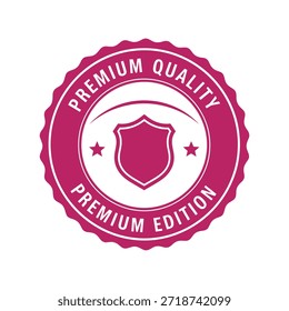 Insignia de la calidad de Premium, logotipo del escudo, Vector rosado del sello del círculo