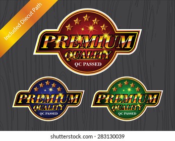 PREMIUM QUALITY Badge sticker logo label design for printing work, Promotion sticker template, Die-cut path included 