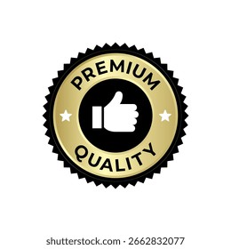 Premium Quality Badge with Thumbs Up Icon and Circular Gold Border Vector Illustration