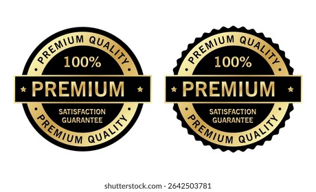 Premium quality badges with 100% satisfaction guarantee in black and gold, representing trusted certification	
