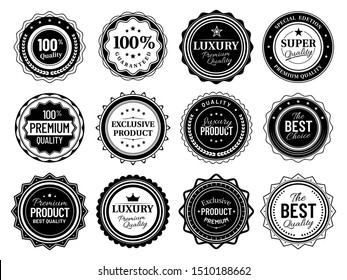 Premium quality badges. Best choise emblem, vintage labels and retro stencil badge. Product quality warranty sale sticker, luxury approval stamp tag. Isolated vector symbols bundle