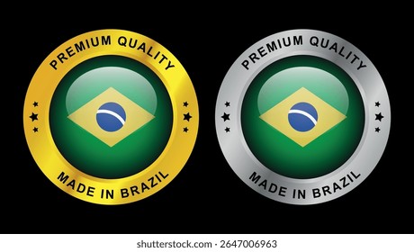 premium quality badges with brazilian flag in gold and silver circular labels used for product origin mark	
