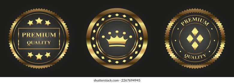 Premium quality badges collection. Set of golden sticker premium quality