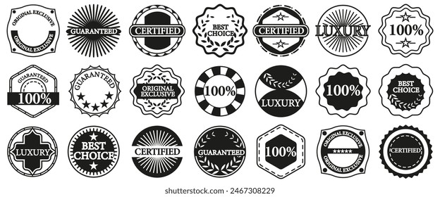 Premium quality badges. Premium quality, guaranteed, certified sticker tag collection