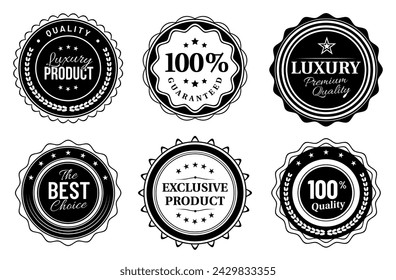 Premium quality badges. Vector of badge quality label, premium sign symbol, guarantee and best icon, sale sticker business, emblem certificate design illustration