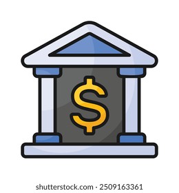 A premium quality bank icon represents financial institutions or banking services, money management, transactions, and accounts