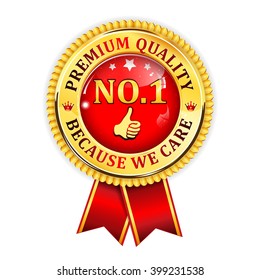 Premium quality, because we care - glossy golden red award ribbon
