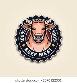 Premium Quality Beef Meat Badge Design – 100% Fresh Organic Seal Logo