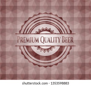 Premium Quality Beer red seamless badge with geometric pattern background.