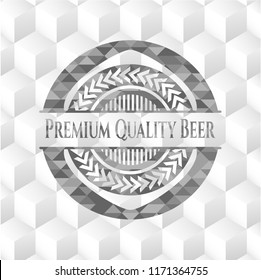 Premium Quality Beer retro style grey emblem with geometric cube white background