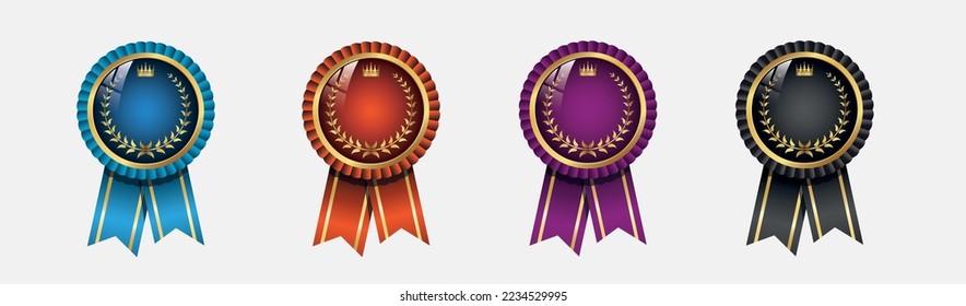 Calidad de primera calidad Mejor selección de medallas fijadas. Etiquetas doradas realistas - insignias, mejor opción con cinta. Iconos realistas aislados en un fondo transparente. Icono del vector. 10 EPS.