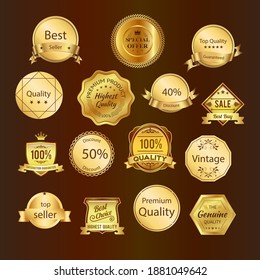 Premium Quality Best Choice Top Seller and Special Offer Golden Badges Flat Vector