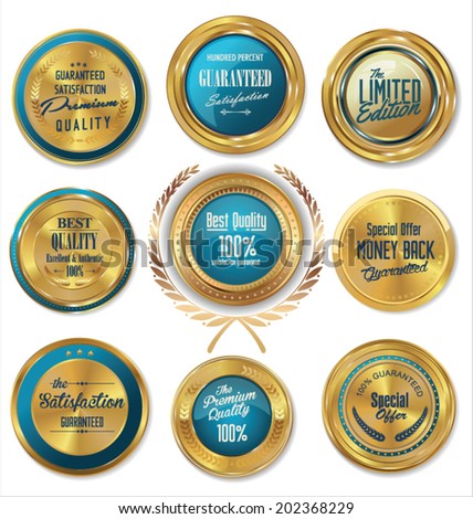Premium quality blue and gold labels