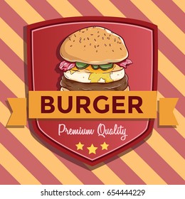 premium quality of burger for the banner or badge with text for information