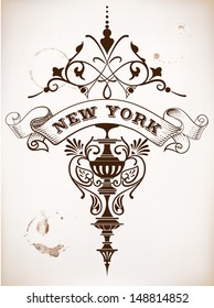 Premium Quality card. Baroque ornaments and floral details | Old paper texture background,