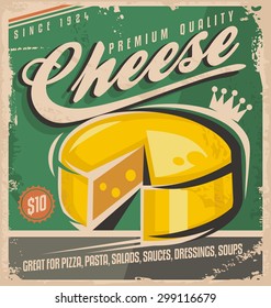 Premium quality cheese retro label design illustration on old paper texture.