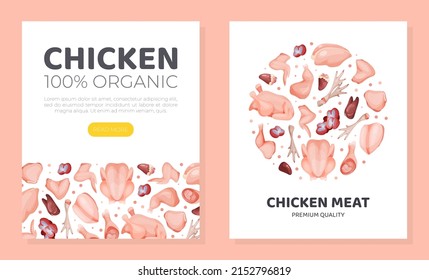 Premium quality chicken meat landing page template. Organic fresh meat assortment of butchery shop, online store website, mobile app design vector illustration