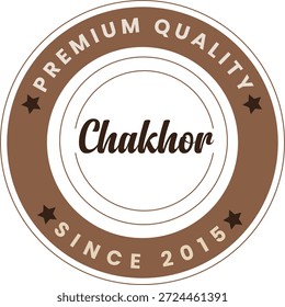 Diseño circular de la insignia del logotipo de la calidad de Premium que presenta la marca Chakhor con tipografía vintage y una etiqueta desde 2015. Adecuado para marcas de alimentos, cafés, restaurantes, empaques, etiquetas, insignias y proyectos de marca. Estilo de emblema limpio, minimalista y profesional.