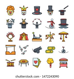 premium quality circus icon set,Magic related line icon set. Magical stuff linear vector icons,eps 10