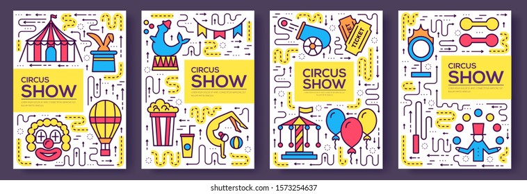 Premium quality circus outline icons infographic set. Festival linear symbol pack. Modern show template of thin line, logo, symbols, pictogram and flat illustrations vector concept banners