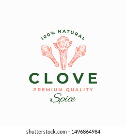Premium Quality Clove Abstract Vector Sign, Symbol or Logo Template. Clove Spice Sillhouettes with Retro Typography. Vintage Emblem. Isolated.