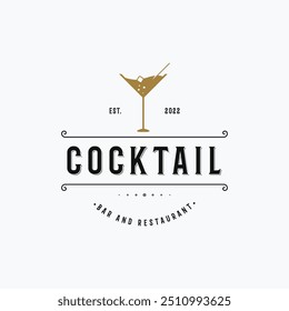 Logotipo de bebida alcoólica de coquetel de qualidade premium em estilo vintage. Logotipo para bar, restaurante, pub, empresa, crachá.