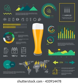 Premium quality color beer infographic on dark background. Modern web graphics linear drink icons set. Simple chart collection and best brew vector logo concept pictogram pack.