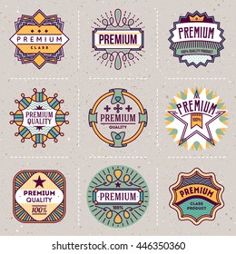 Premium Quality Color Logotypes Set. Line Art Vector Vintage Style Elements. Elegant Geometric Shiny Frames.