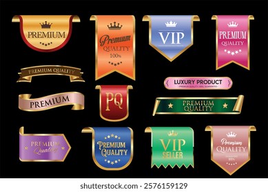 Premium quality colorful badge and emblem collection stock illustration 