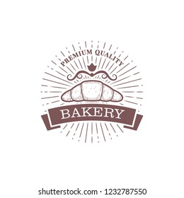 Premium Quality Croissant Bakery logo badge Victoria vintage hand drawing style